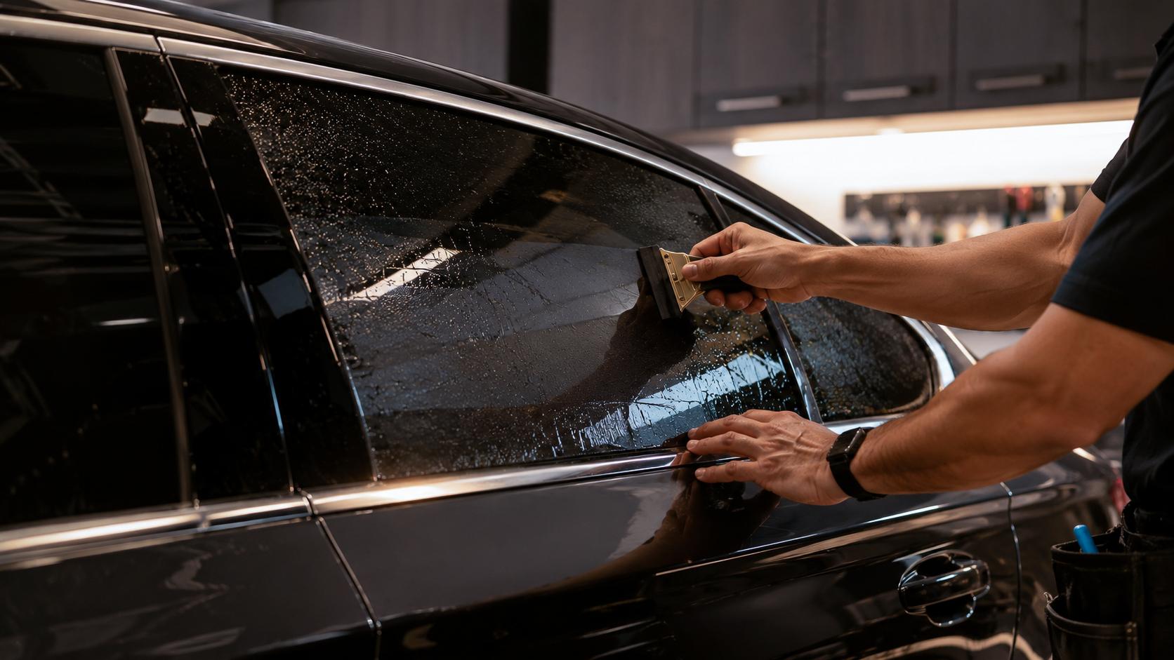 Professional installer applying film